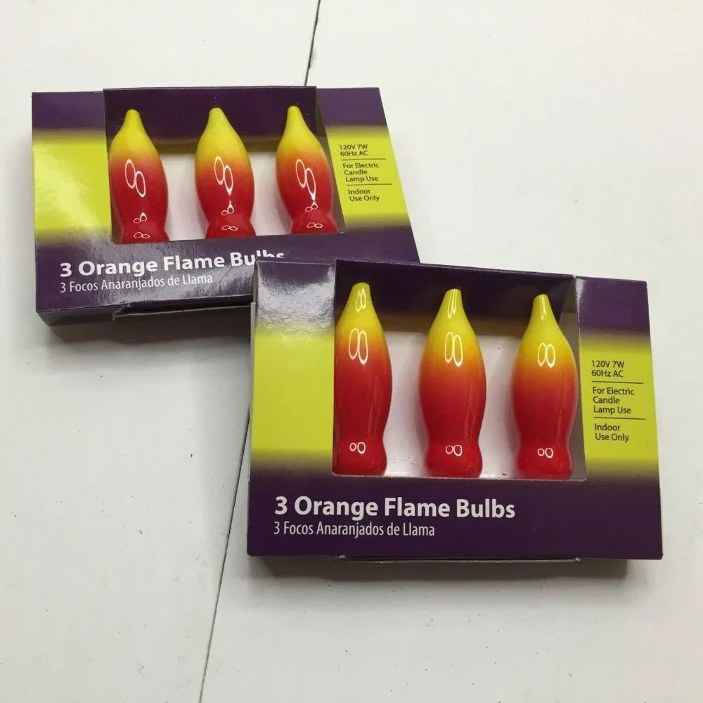 Orange Flame Tipped Bulbs Decoration Electric Candle Lamp 120v Set 6 Lightbulbs